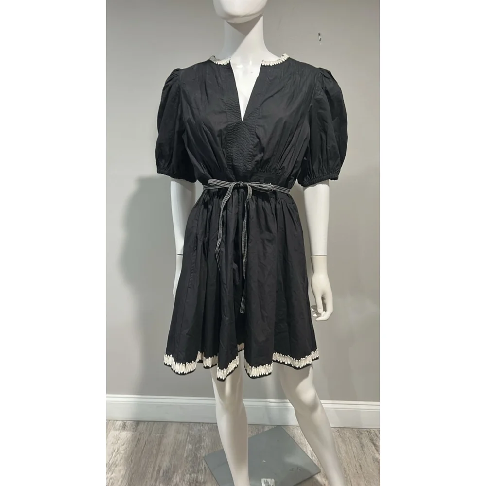 Ulla Johnson Wilda Black Cotton Puff Sleeve Mini Dress Size 12 - Picture 14 of 14
